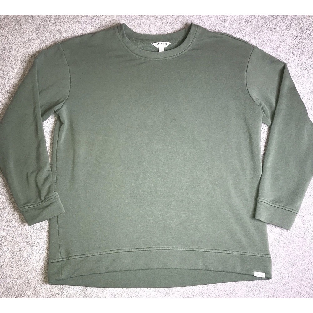 Orvis Sweatshirt Womens M Green Cozy Soft Pullover LS Crew Neck Comfort Medium